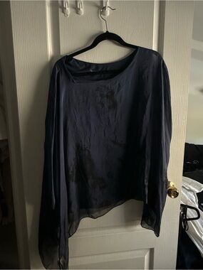 Women's Navy Blue Sheer Long-Sleeve Top